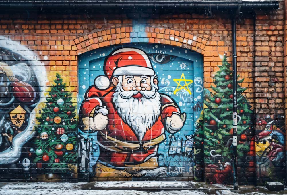 Kate Christmas Brick Wall Graffiti Santa Painted Backdrop Designed by Chain Photography