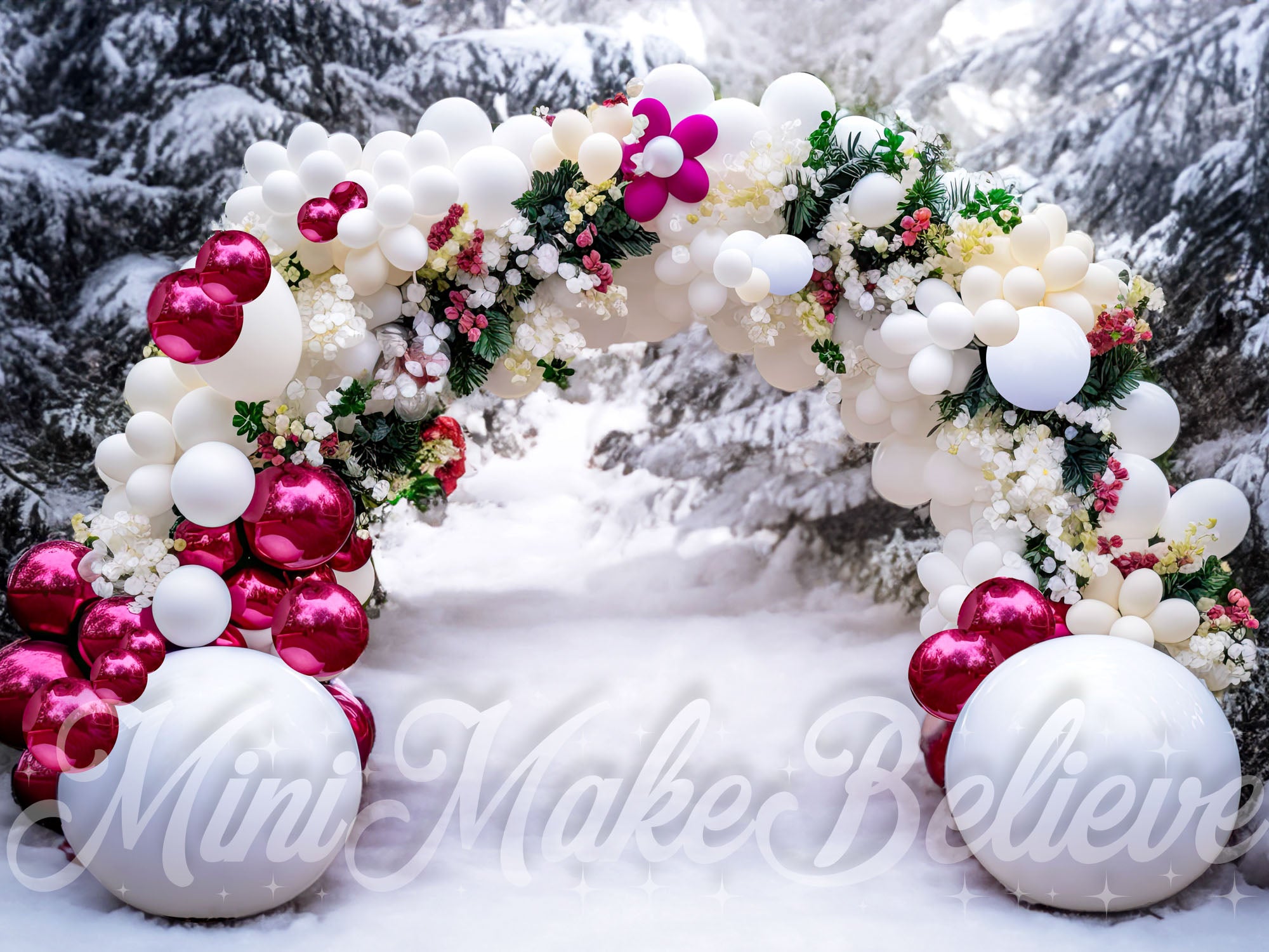 Kate Christmas Winter Balloon Arch in Snow Backdrop Designed by Mini MakeBelieve