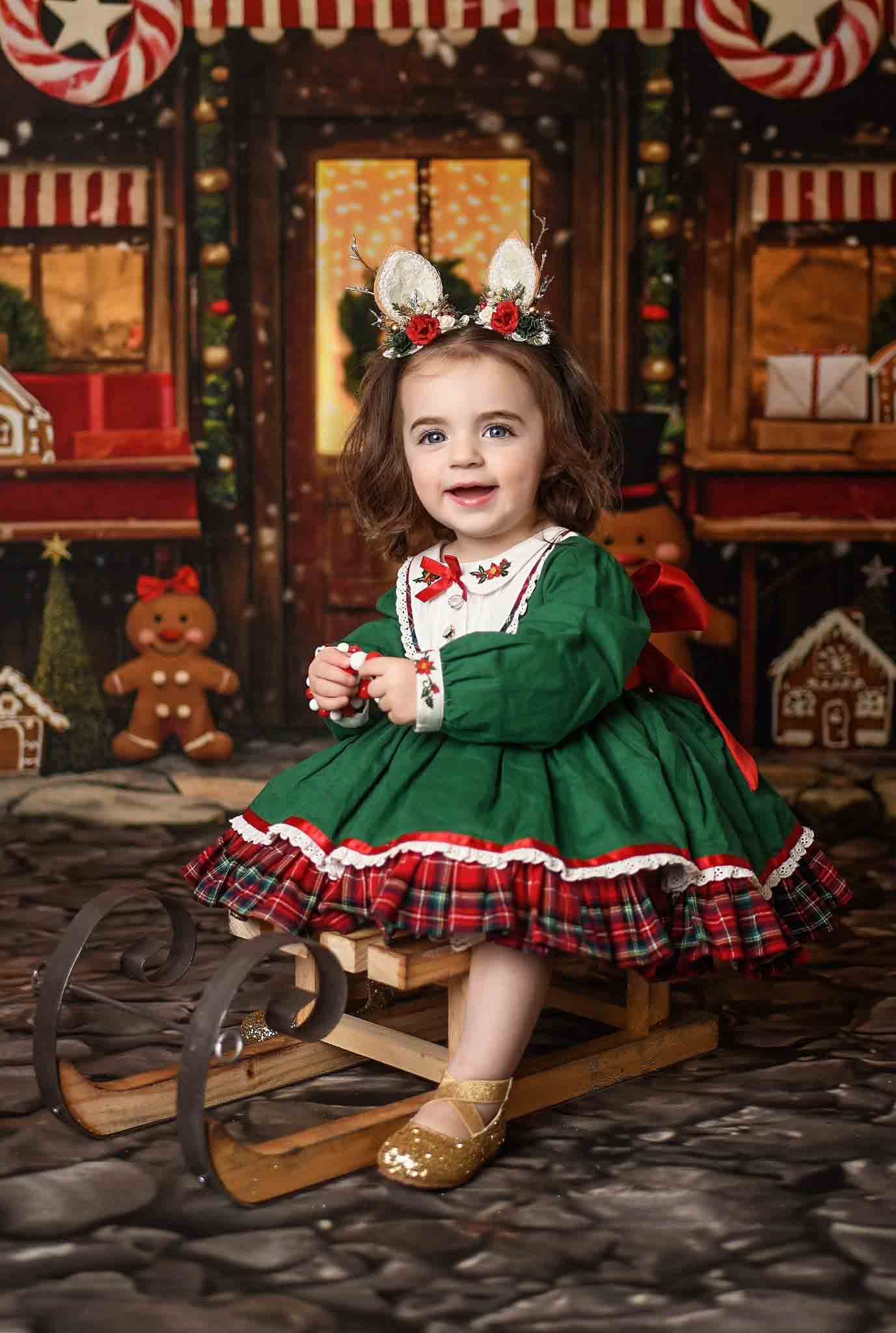 Kate Christmas Winter Gingerbread Rustic Store Backdrop Designed by Mini MakeBelieve