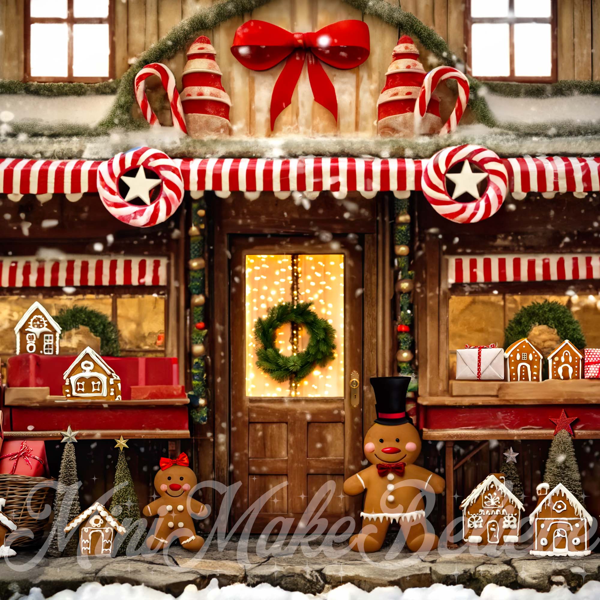 Kate Christmas Winter Gingerbread Rustic Store Backdrop Designed by Mini MakeBelieve