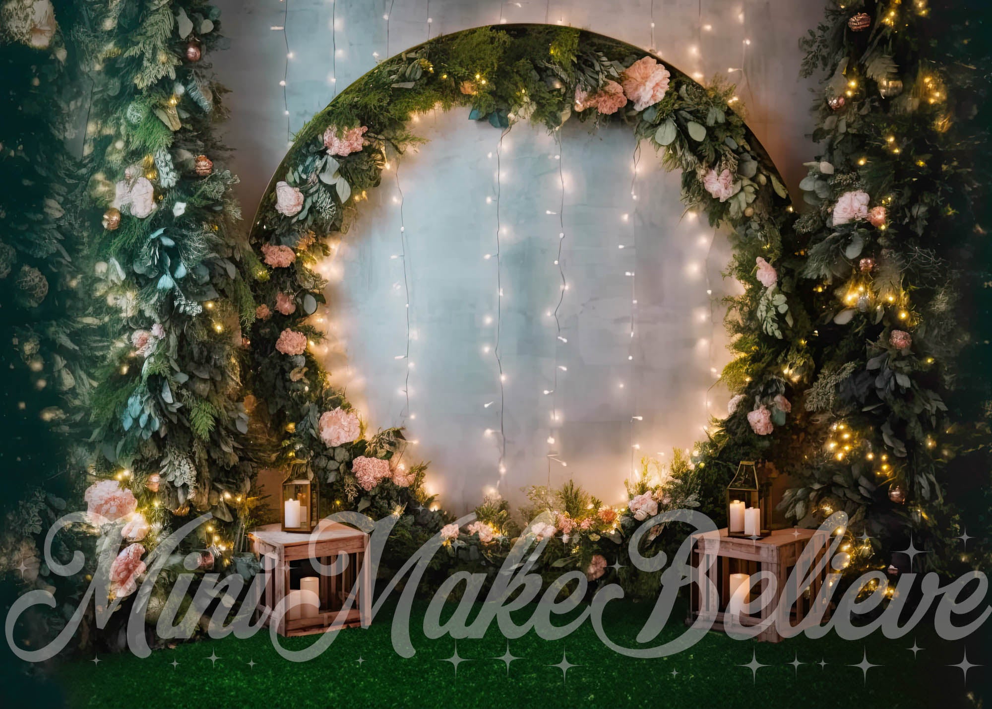Fairy Soft Floral Circular Arch with Lights Foto Achtergrond Ontworpen door Mini MakeBelieve