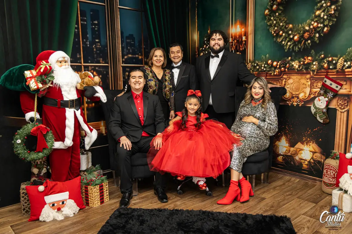 Kate Christmas Fireplace City Night Green Room Set(8ftx8ft&10ftx8ft&8ftx10ft)