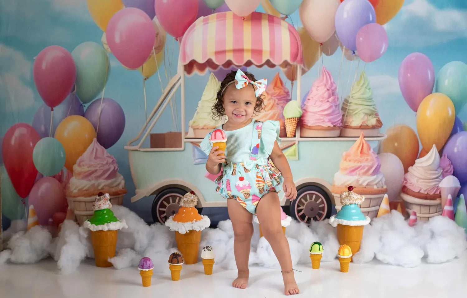 Kate Summer Ice Cream Truck with Colorful Balloon Printed Backdrop Designed by Chain Photography