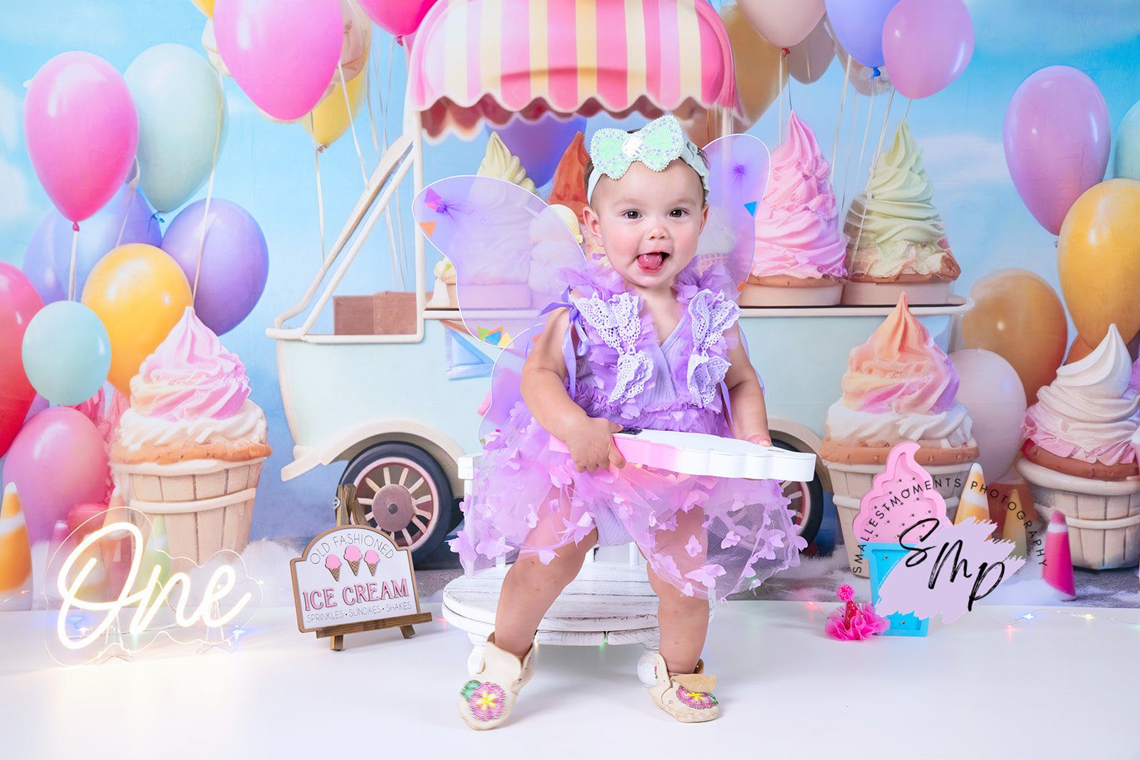 Kate Summer Ice Cream Truck with Colorful Balloon Printed Backdrop Designed by Chain Photography