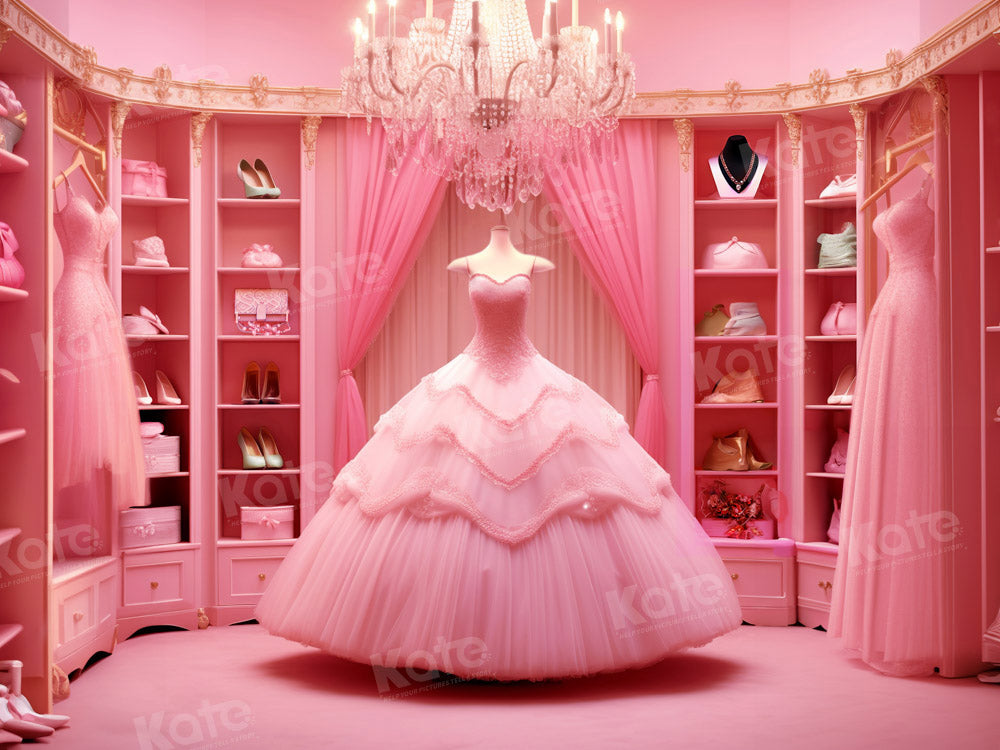 Kate Fashion Doll Closet Pink Dress Backdrop Designed by Chain Photography