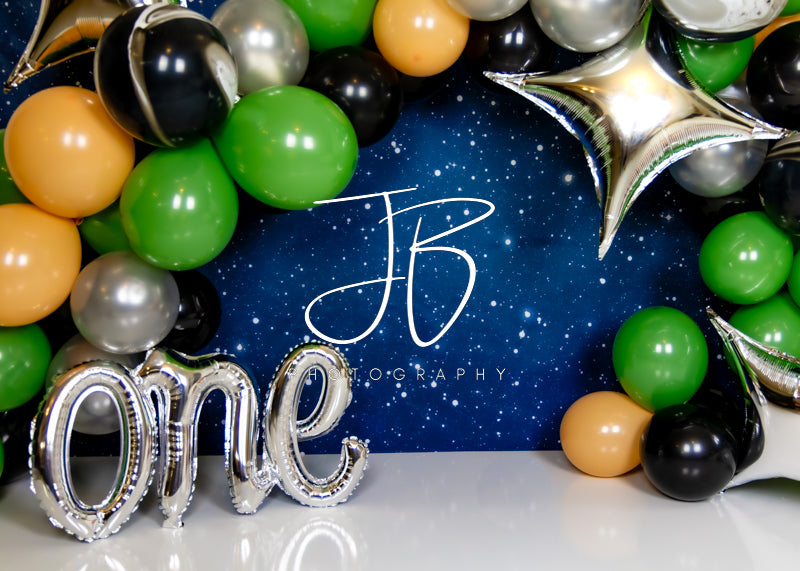 Kate Out of this World Balloon Cake Smash Backdrop Designed by JB Photography