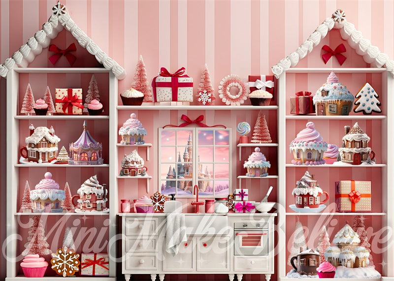 Kate Christmas Pink Cupcake Cocoa Kitchen Backdrop Designed by Mini MakeBelieve