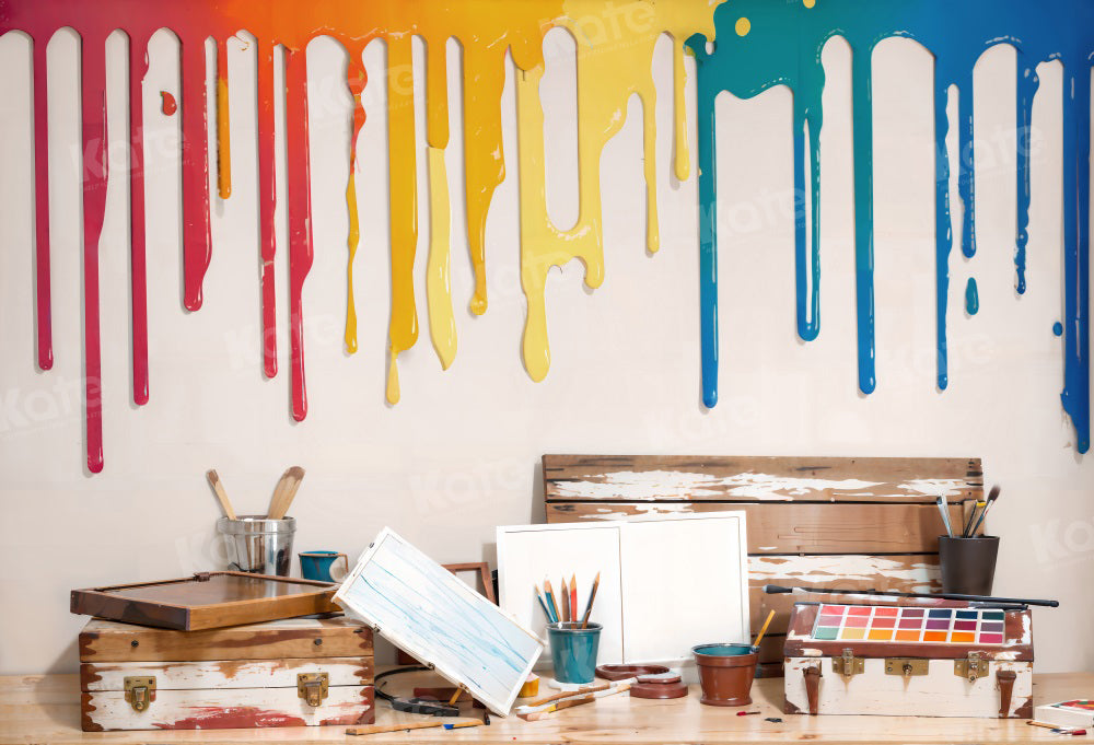 Kate Back to School Watercolor Art Painting Colorful Backdrop for Photography