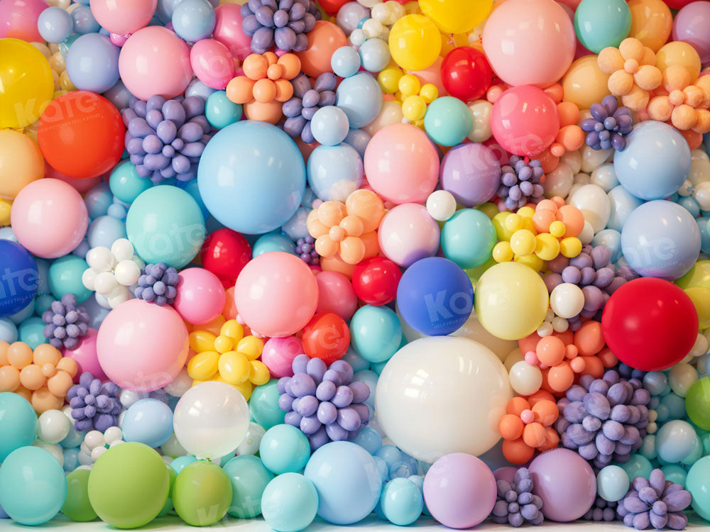 Kate Colorful Balloon Wall Cake Smash Birthday Backdrop Designed by Chain Photography
