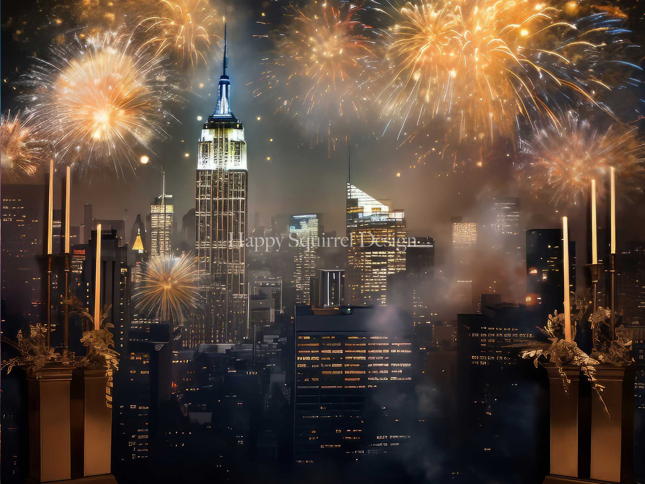 Kate Fireworks Skyline New Year Celebration Backdrop Designed by Happy Squirrel Design