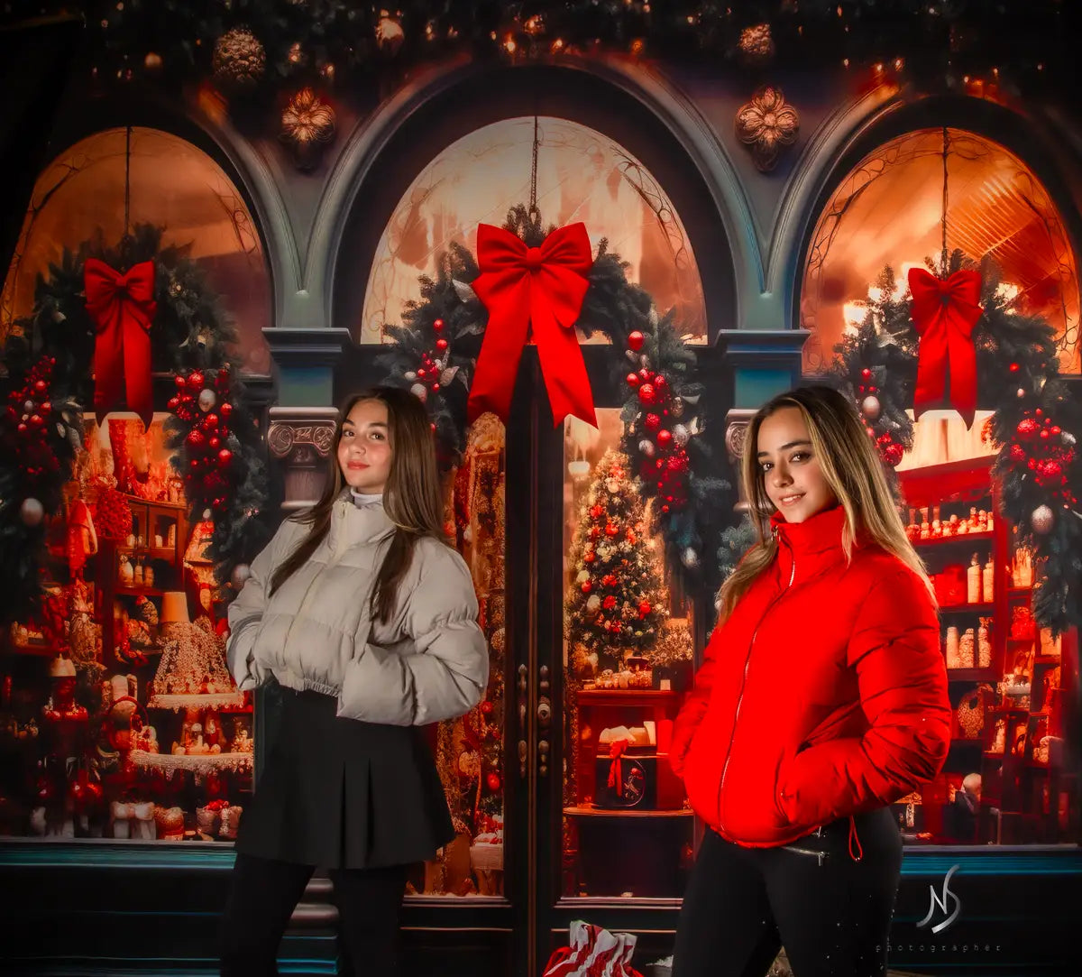 Kerstwinkel Oude Straat Achtergrond voor Fotografie