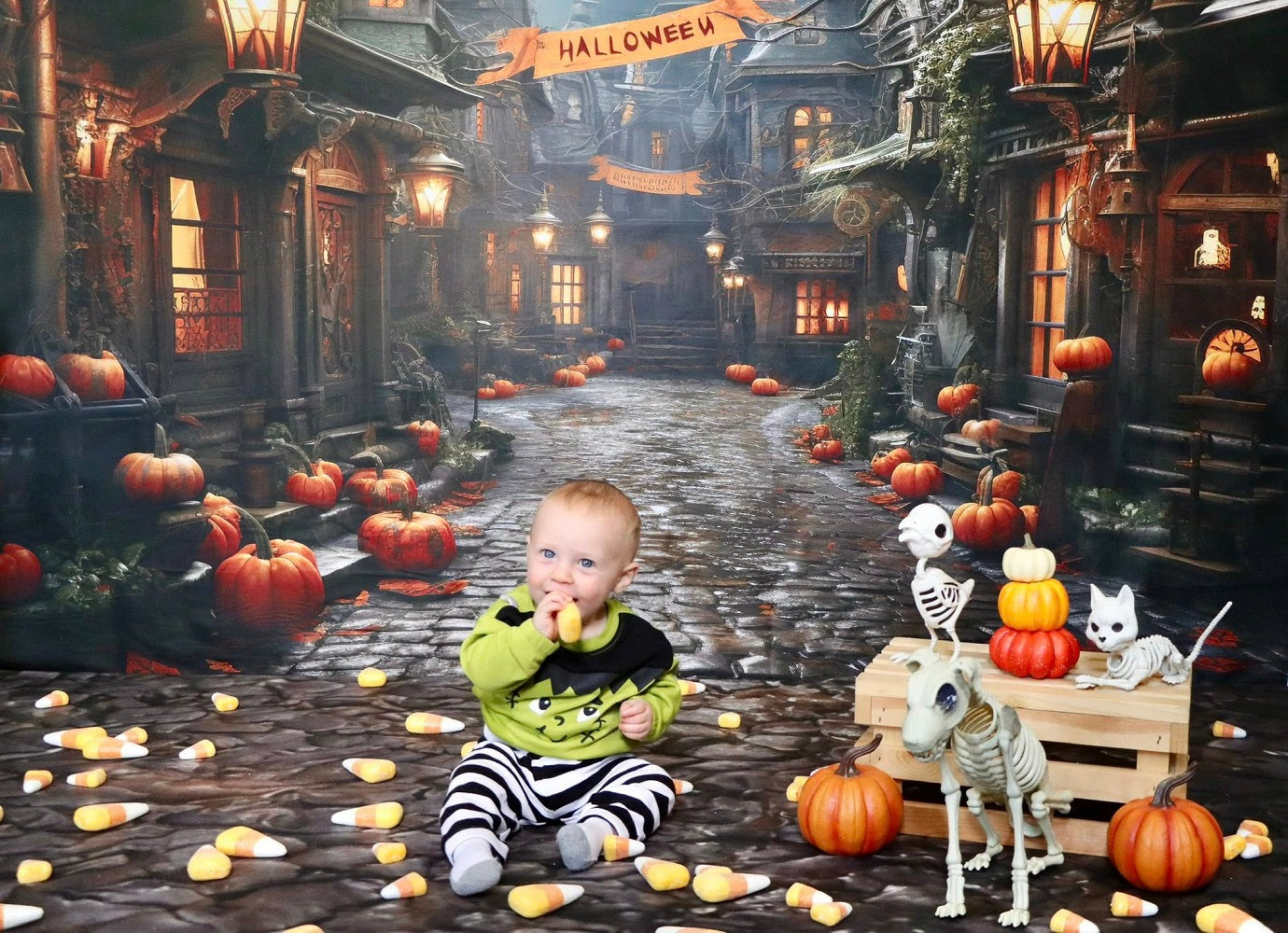 Kate Halloween Street Pumpkin Backdrop Designed by Emetselch