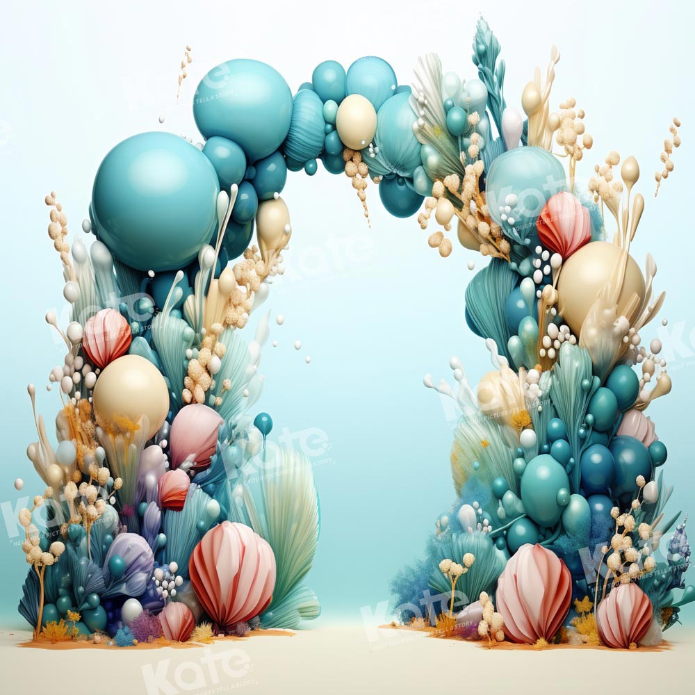 Kate Summer Mermaid Green Blue Balloon Arch Backdrop Designed by Emetselch