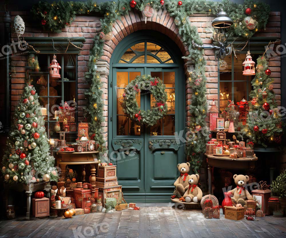 Kerst Teddybeergeschenken voor Winkeldeur Foto Achtergrond Ontworpen door Emetselch.