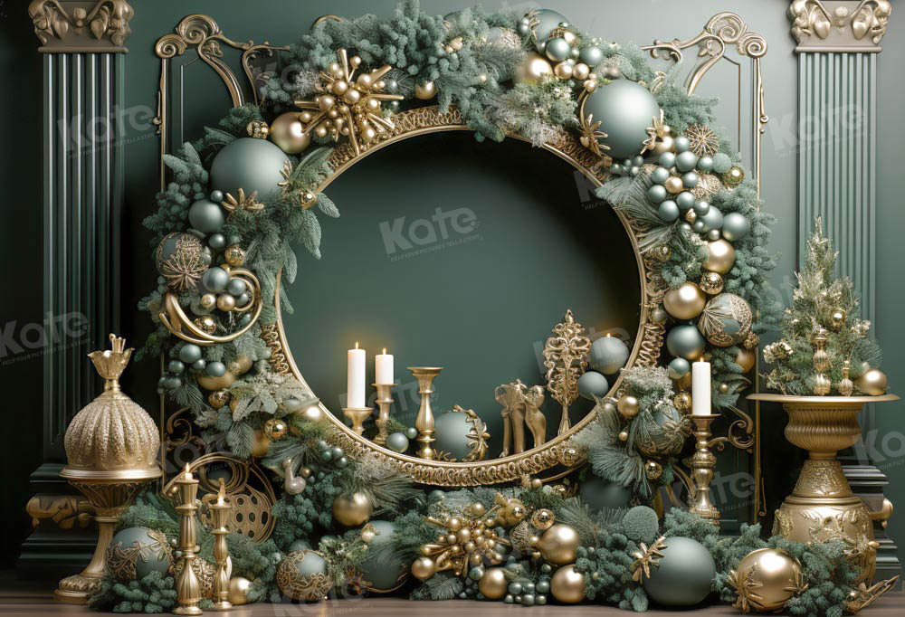Kate Christmas Vintage Green Wall Big Wreath Backdrop Designed by Emetselch