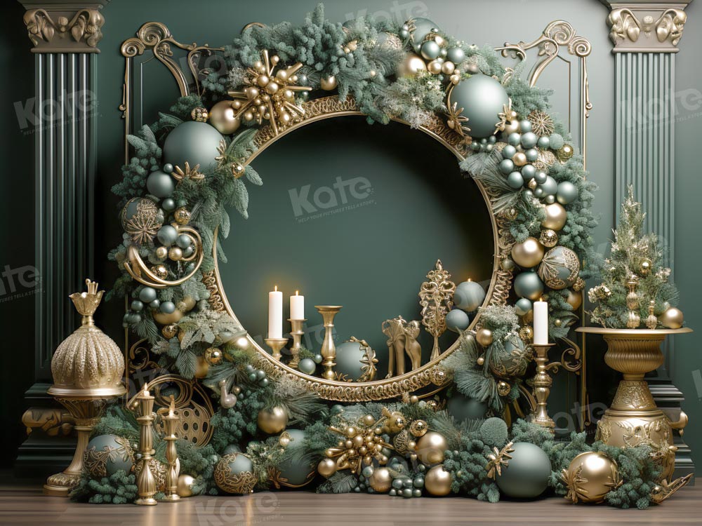 Kate Christmas Vintage Green Wall Big Wreath Backdrop Designed by Emetselch