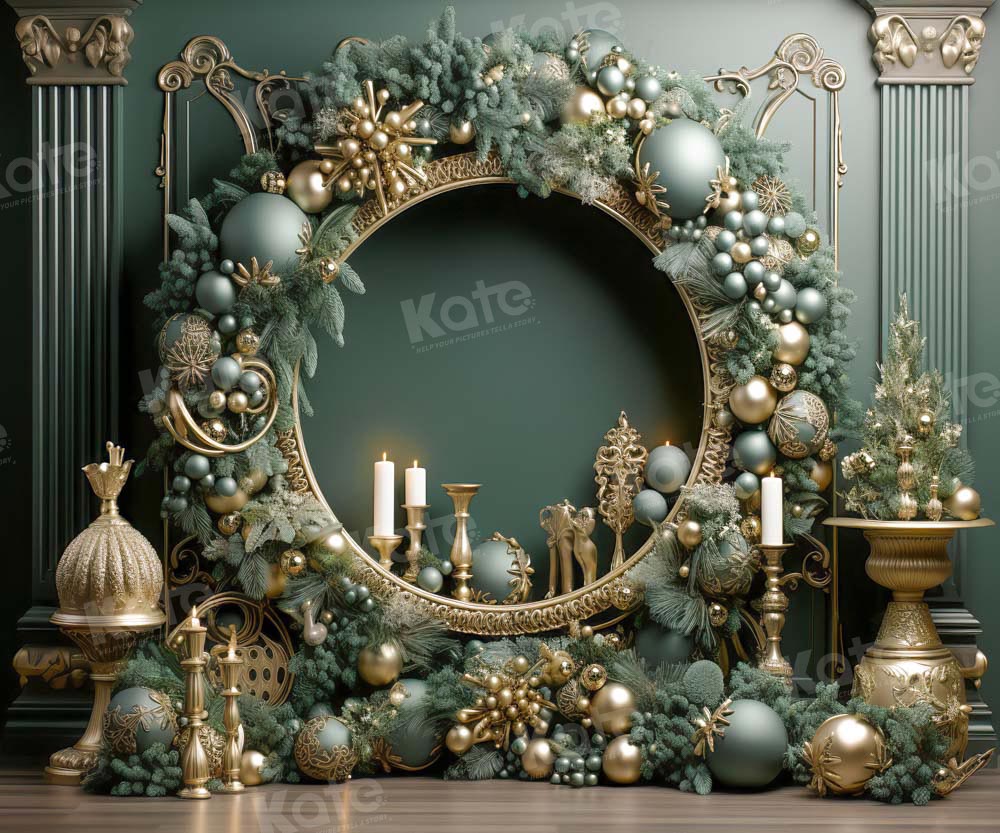 Kate Christmas Vintage Green Wall Big Wreath Backdrop Designed by Emetselch