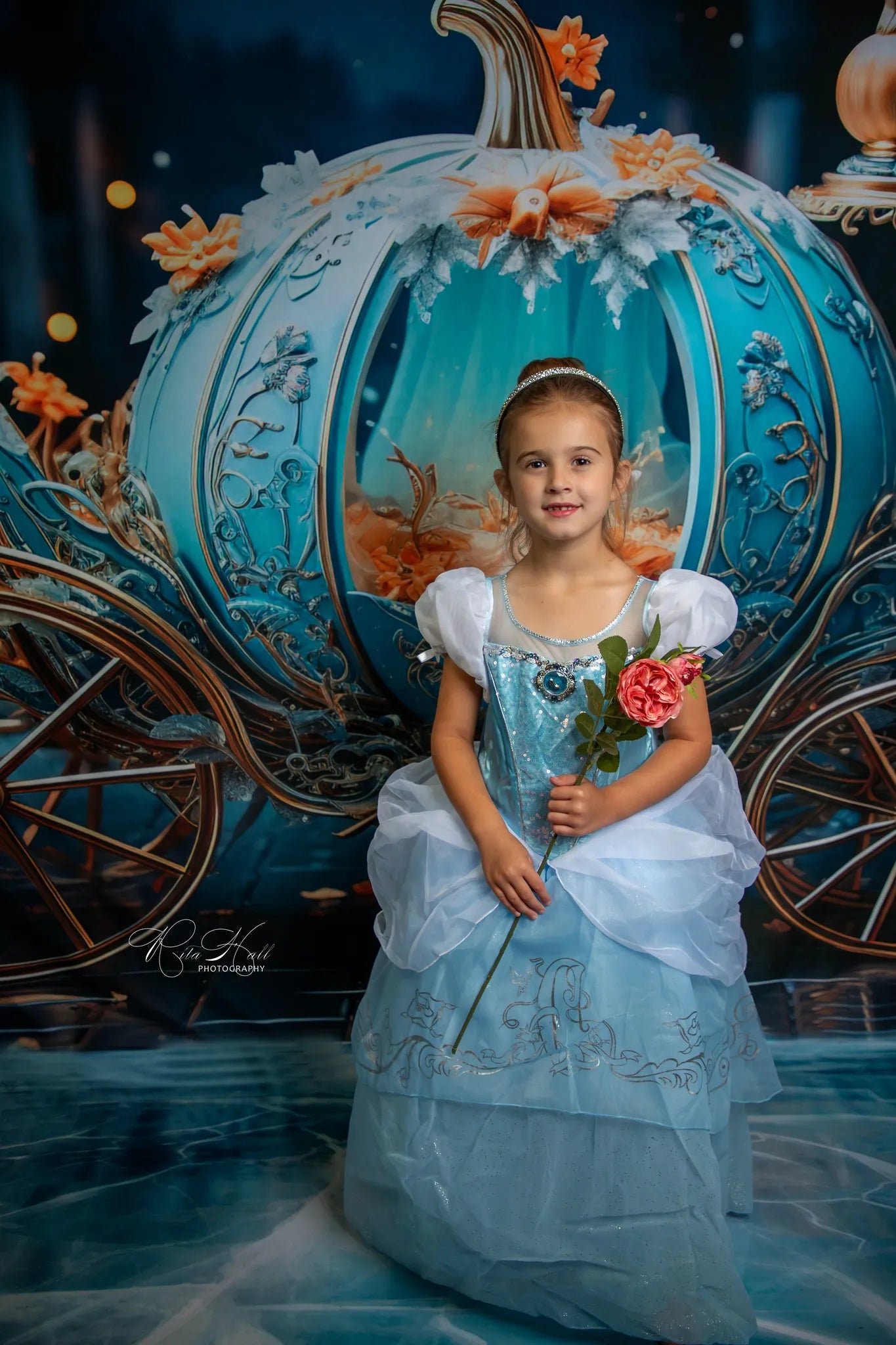 Kate Blue Pumpkin Car In Night Backdrop Designed by Chain Photography