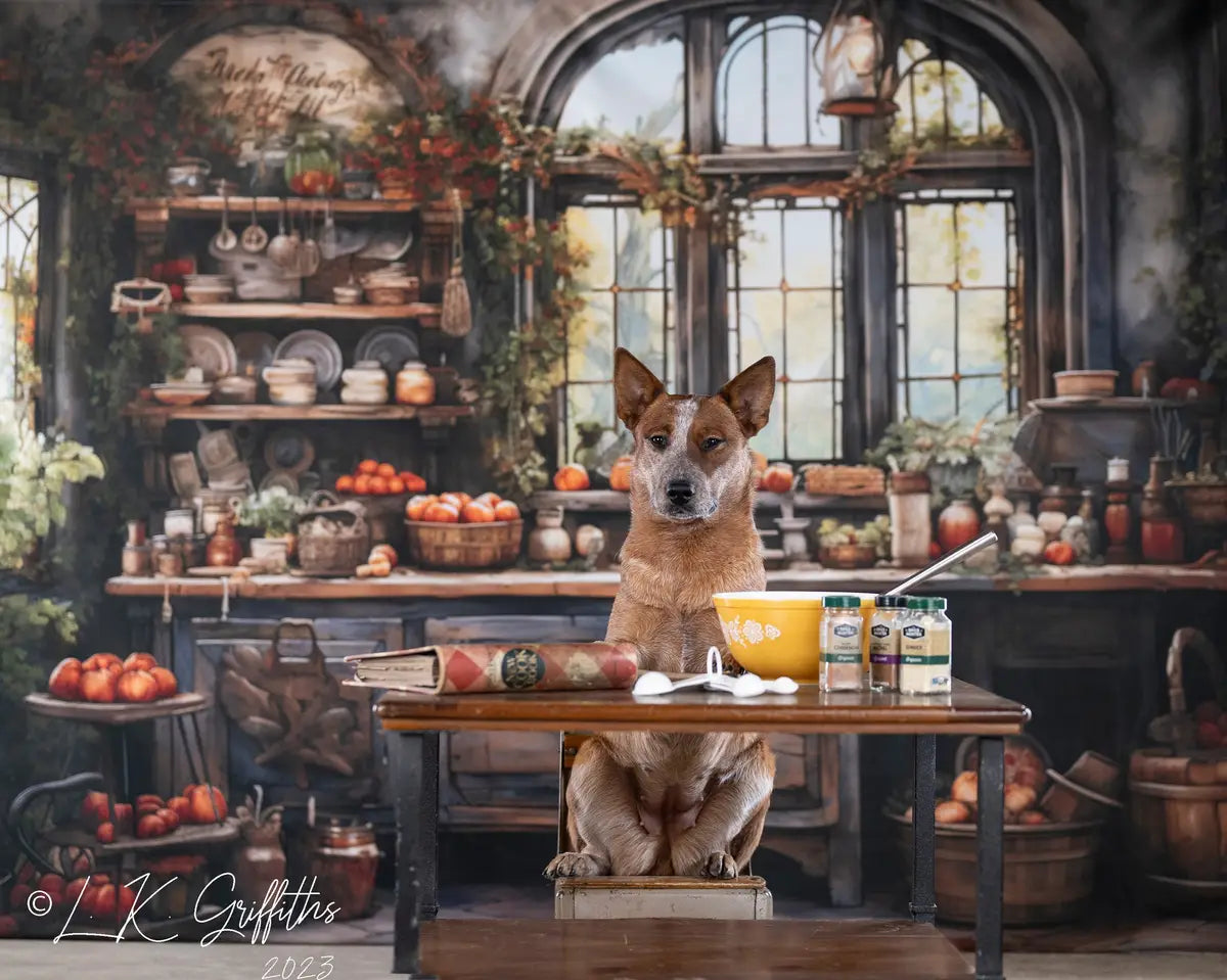 Kate Retro Autumn Painted Kitchen Backdrop Designed by Emetselch