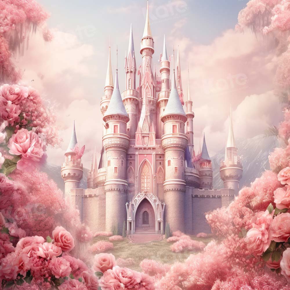 Fondo de castillo de fantasía floral rosa diseñado por Emetselch
