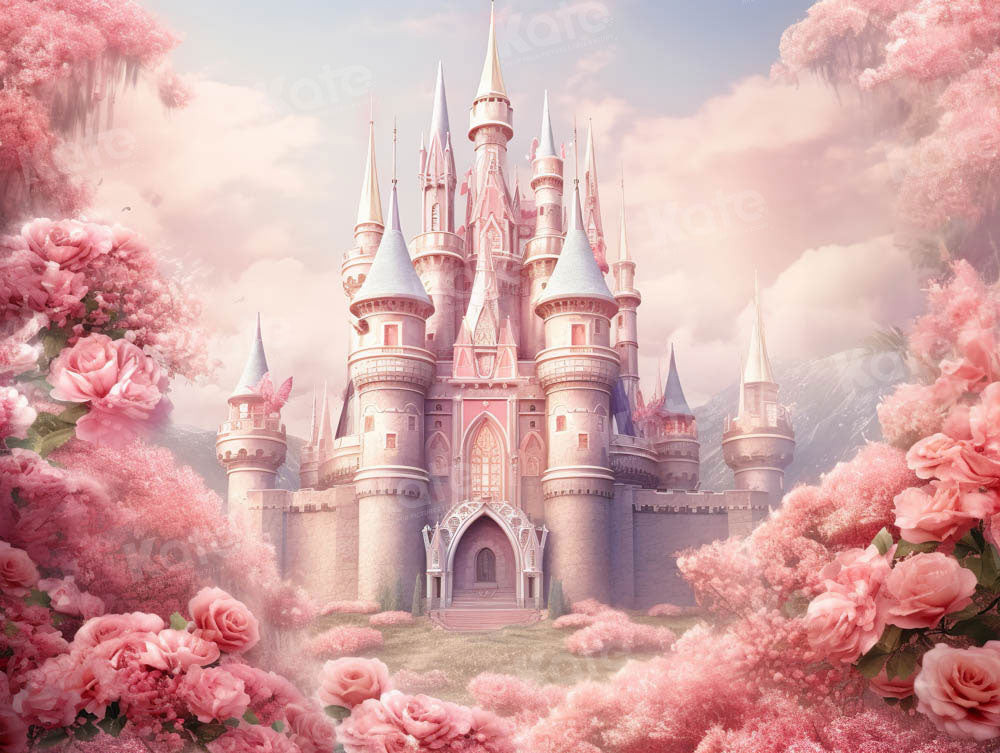 Fondo de castillo de fantasía floral rosa diseñado por Emetselch