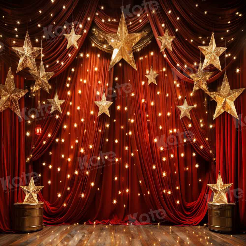 RTS Kate Golden Star Stage Red Backdrop Designed by Chain Photography
