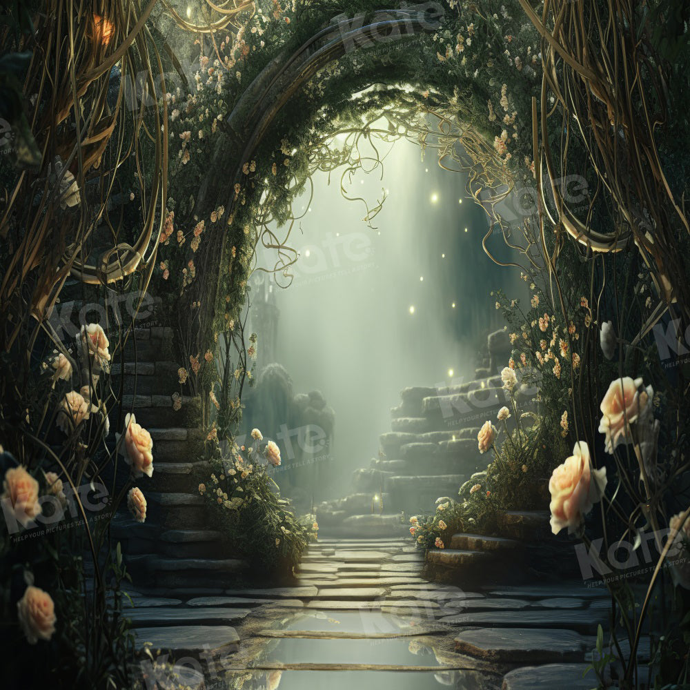 Kate Summer Green Fantasy Wonderland Pink Floral Backdrop for Photography