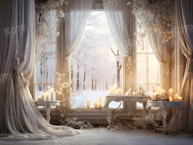 Fondo de vela de comunión elegante y blanco para fotografía de invierno