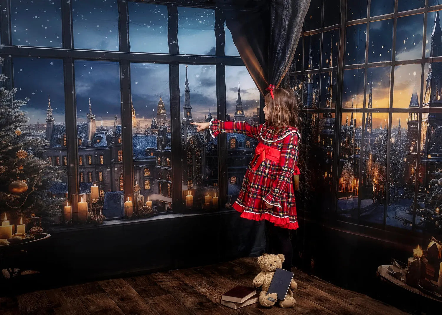 Kate Christmas Snowy Town Outwindow in Night Candle Room Set(8ftx8ft&10ftx8ft&8ftx10ft)