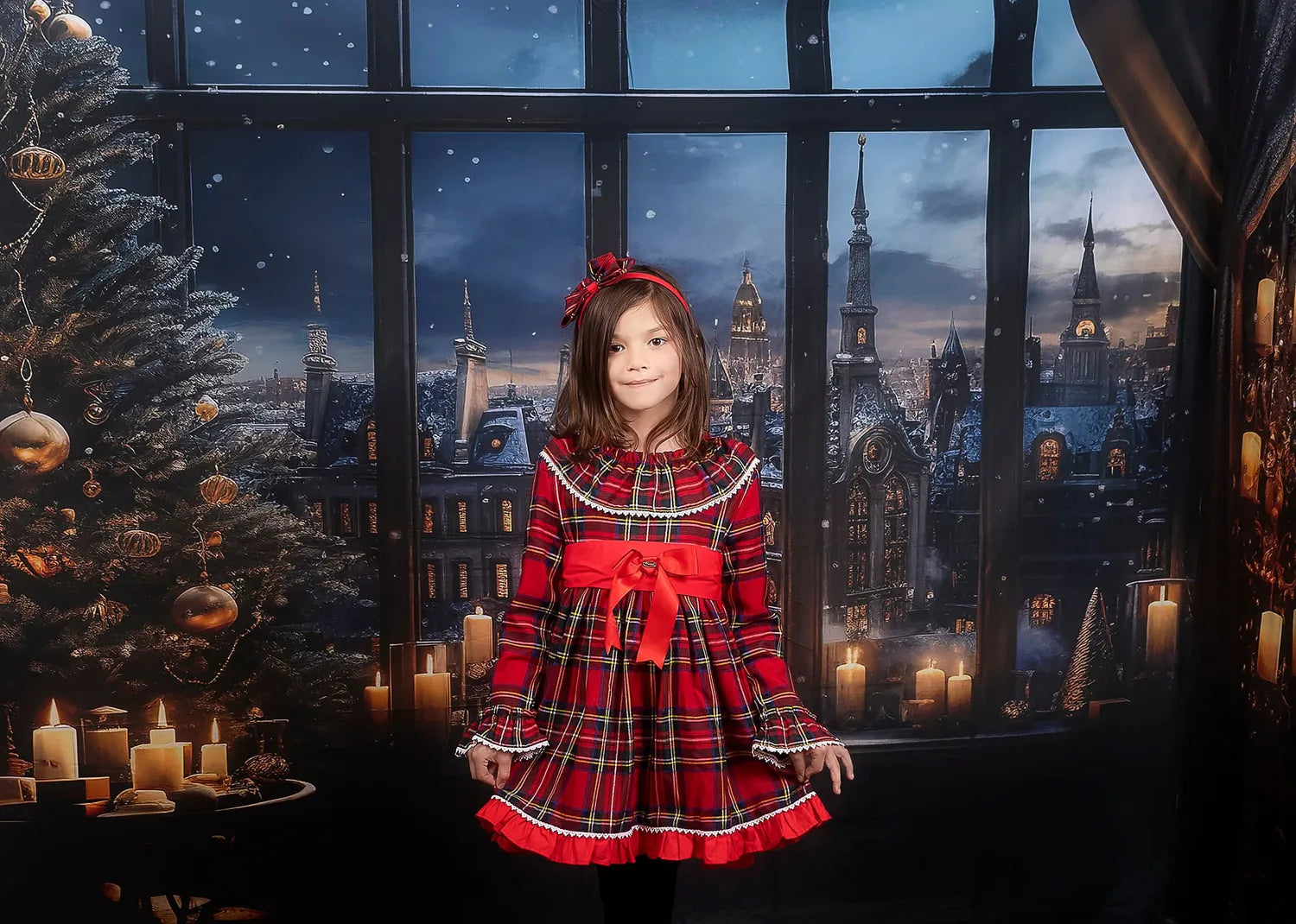 Kate Christmas Snowy Town Outwindow in Night Candle Room Set(8ftx8ft&10ftx8ft&8ftx10ft)