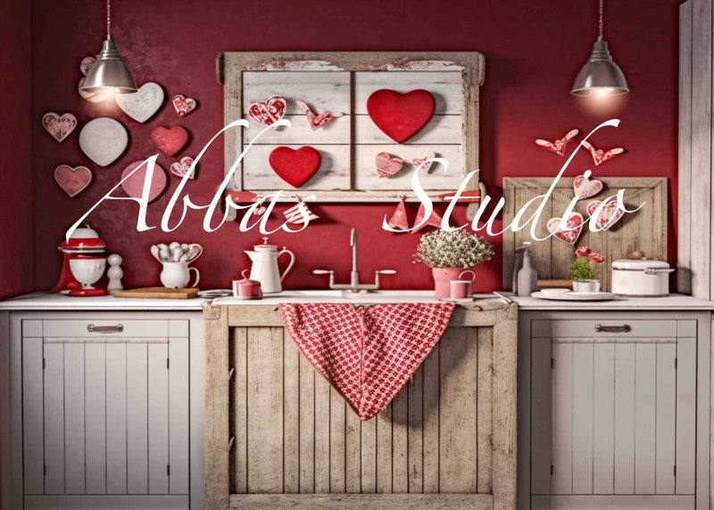 Kate Full Of Love Old Valentine's Day Kitchen Backdrop Designed by Abbas Studio