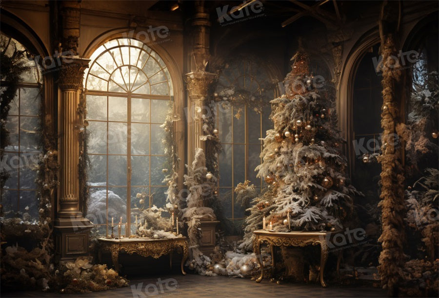 Kate Vintage Christmas Tree Window Printed Backdrop for Photography