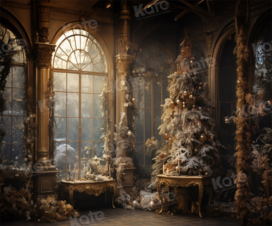 Kate Vintage Christmas Tree Window Printed Backdrop for Photography