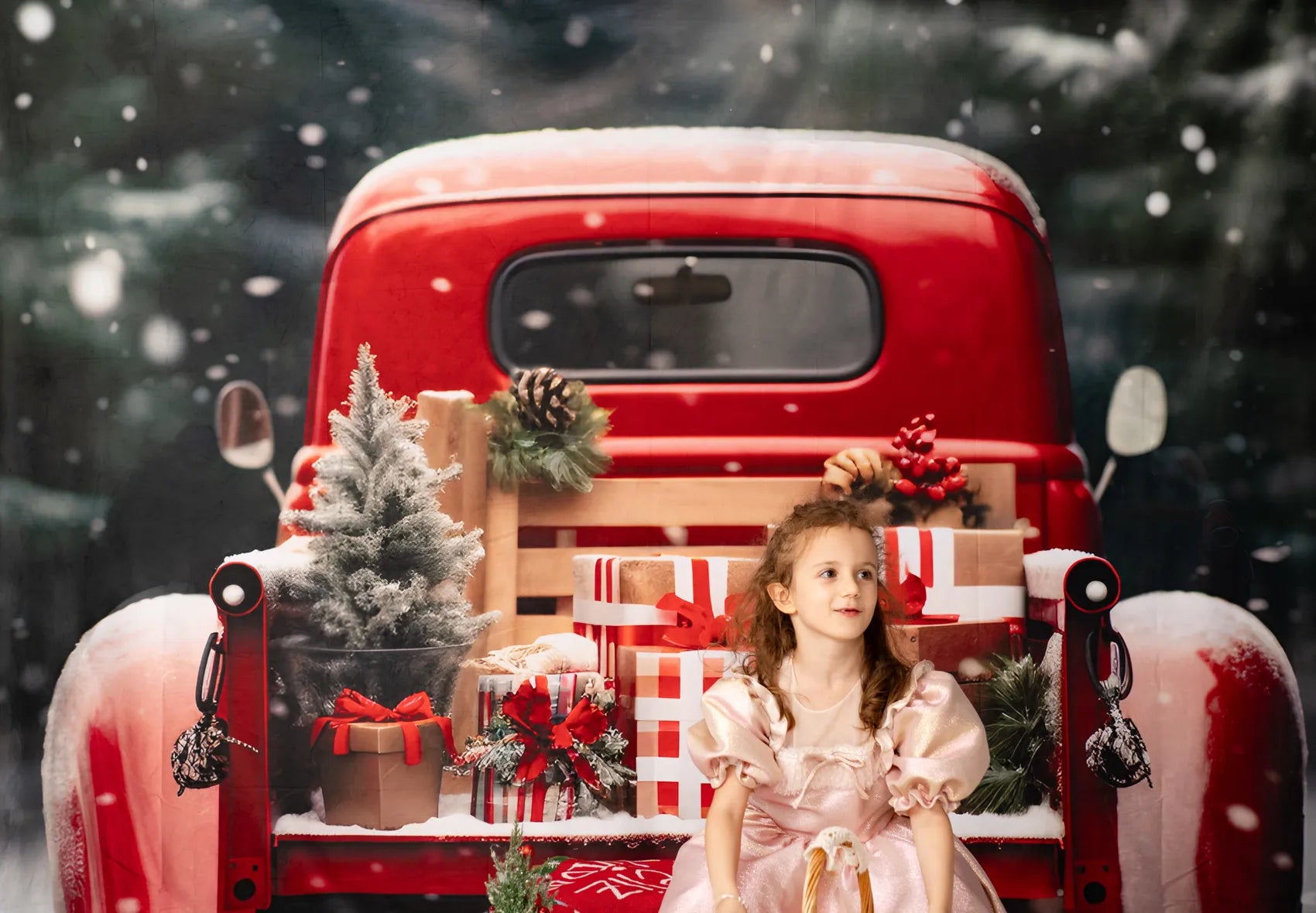 Kate Christmas Outdoor Red Car Truck Gifts Backdrop for Photography