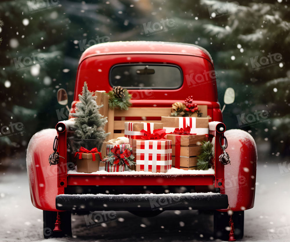 Kate Christmas Outdoor Red Car Truck Gifts Backdrop for Photography