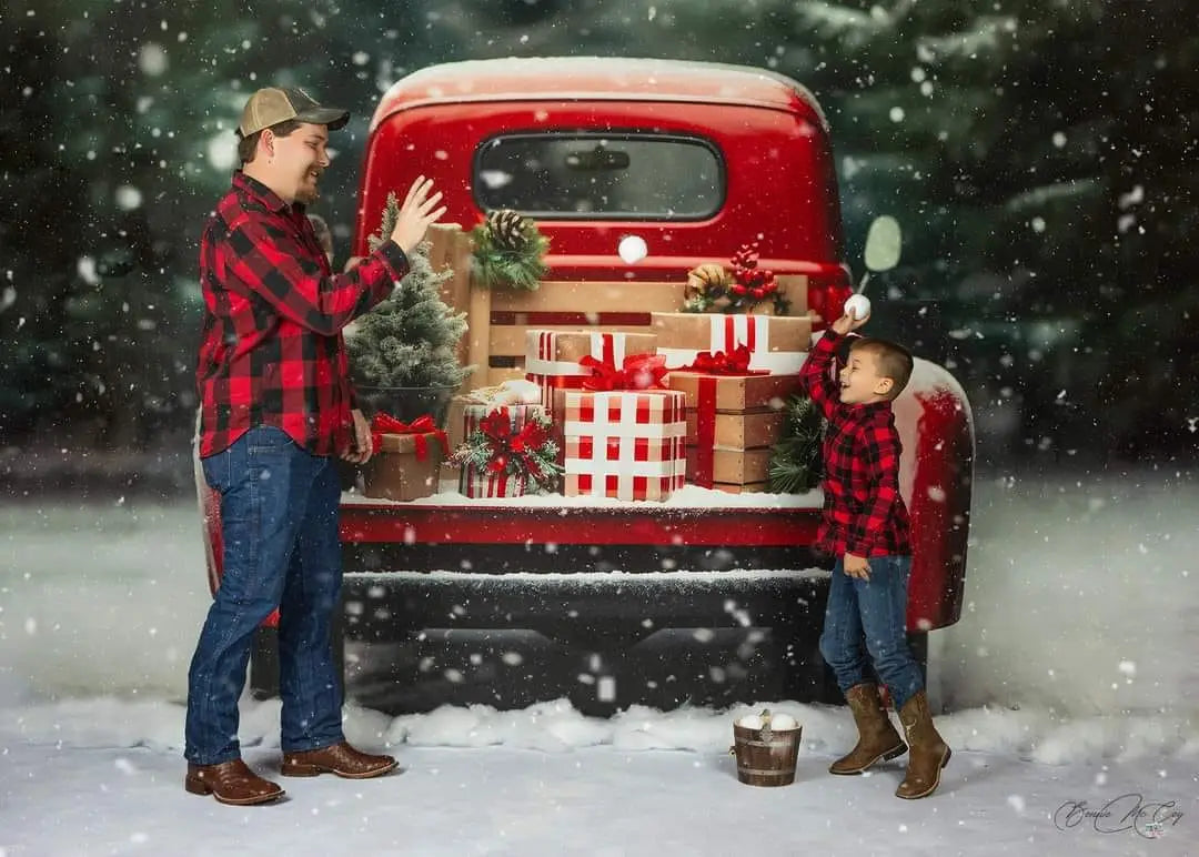 Kate Christmas Outdoor Red Car Truck Gifts Backdrop for Photography