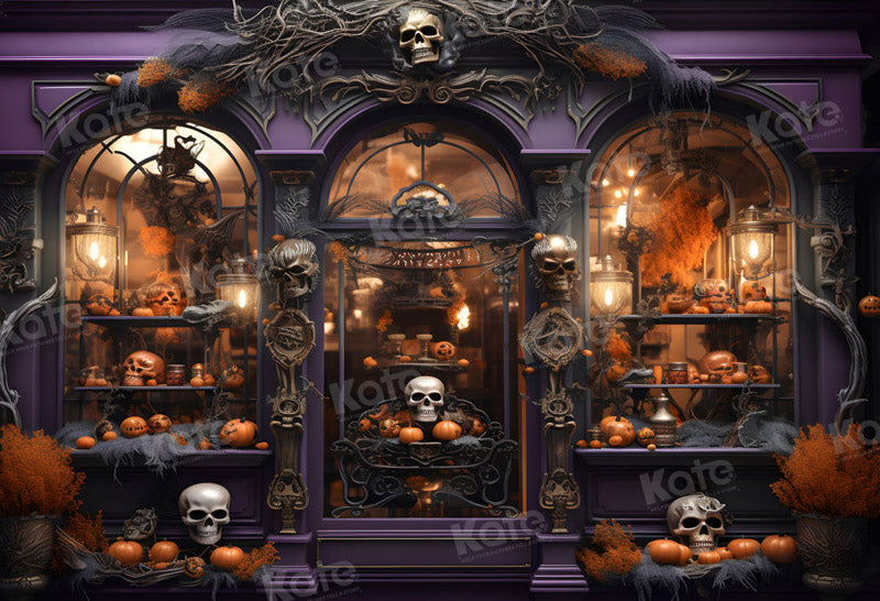 Halloween Purple Store Skeleton Hand Backdrop per la fotografia