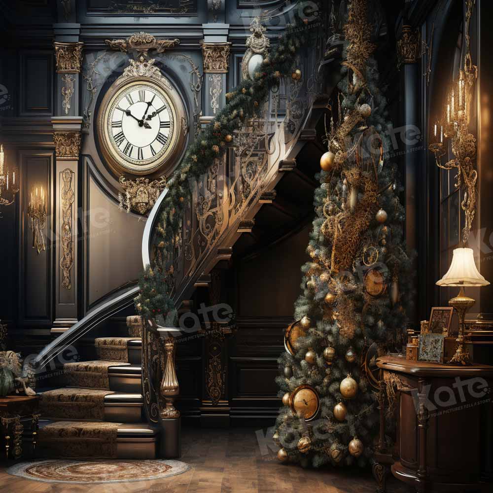 Kate Christmas Clock Stairs Backdrop Designed by Chain Photography
