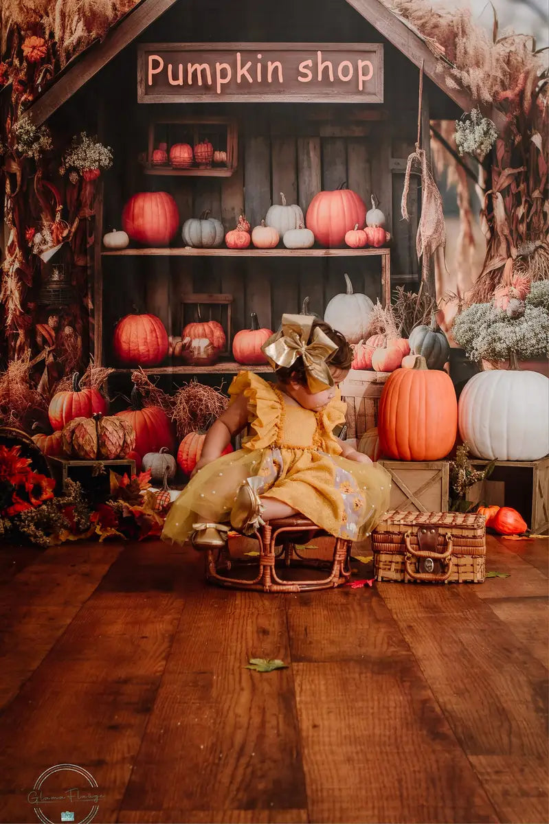 Herfst Pompoenwinkel Foto Achtergrond Ontworpen door Chain Photography