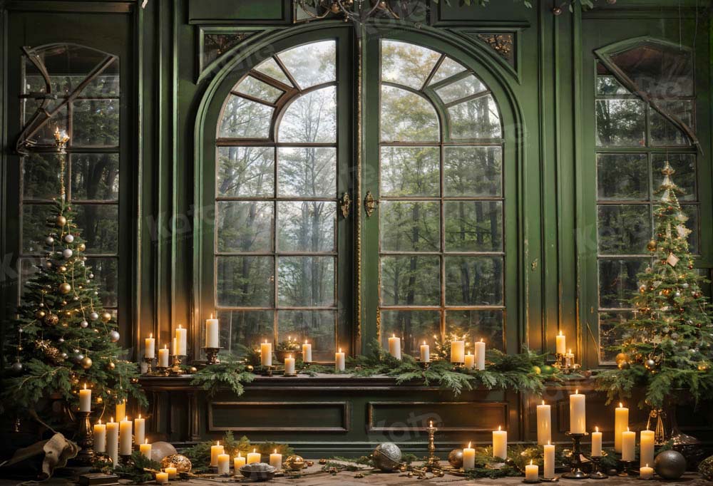 Kate Christmas Green Window Candle Backdrop Designed by Emetselch
