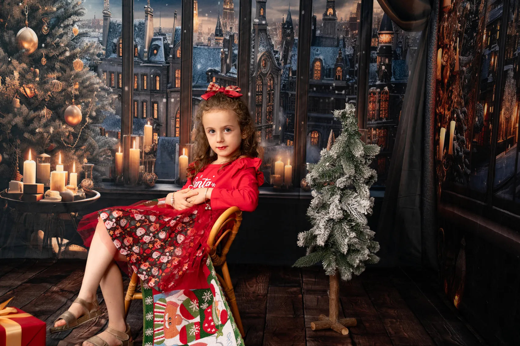 Kate Christmas Snowy Town Outwindow in Night Candle Room Set(8ftx8ft&10ftx8ft&8ftx10ft)