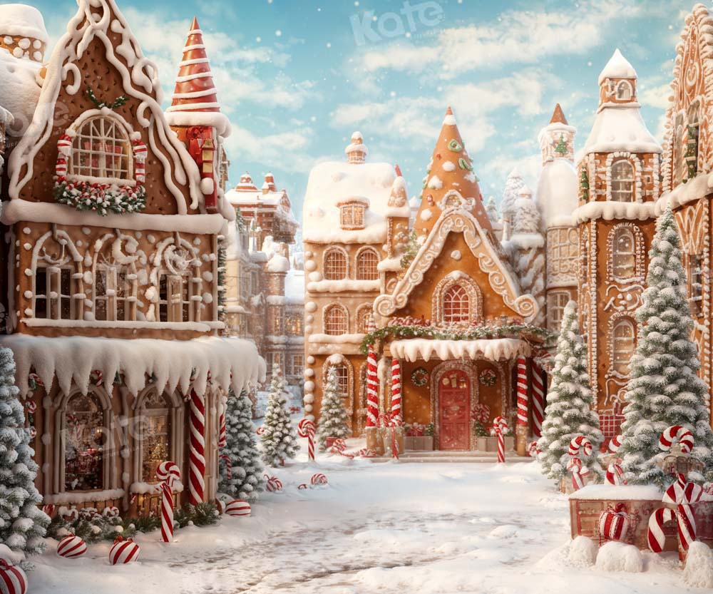 Kate Winter Christmas Gingerbread Candy Town Backdrop Designed by Chain Photography