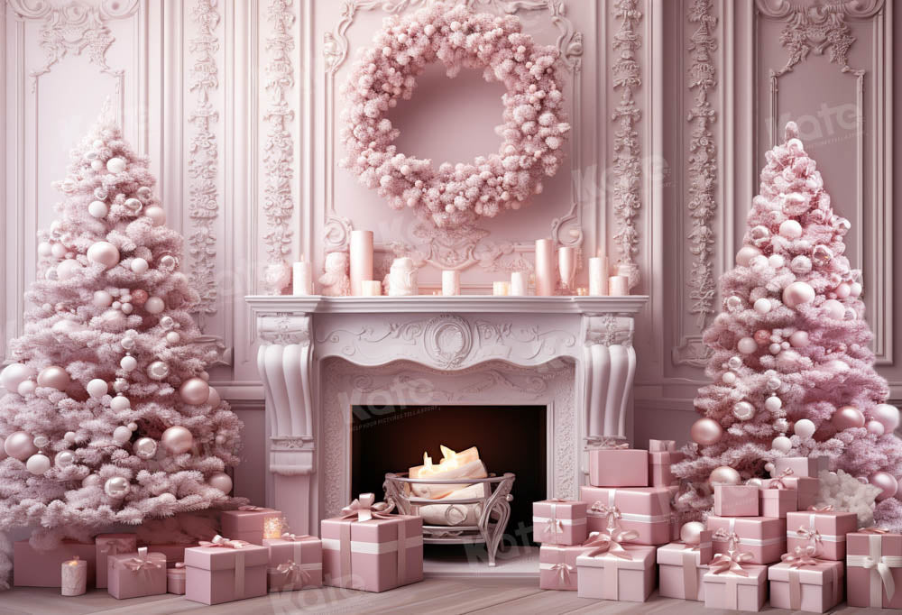 Kate Christmas Pink World Fireplace Tree Fantasy Doll Backdrop Designed by Emetselch