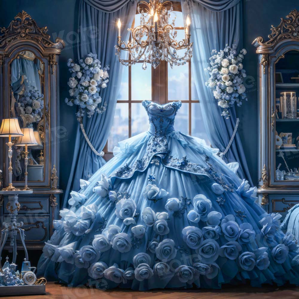 Kate Blue Princess Dress Room Backdrop Designed by Emetselch