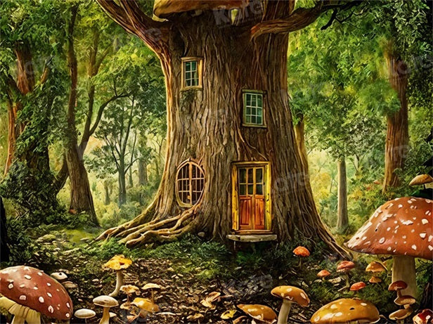 Boomhutbos Paddenstoelenachtergrond voor Fotografie