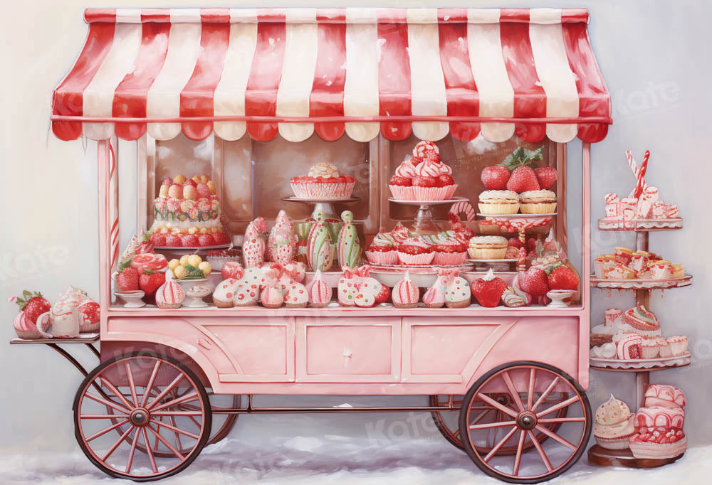 Kate Winter Red Dessert Cart Snow Backdrop Designed by Emetselch