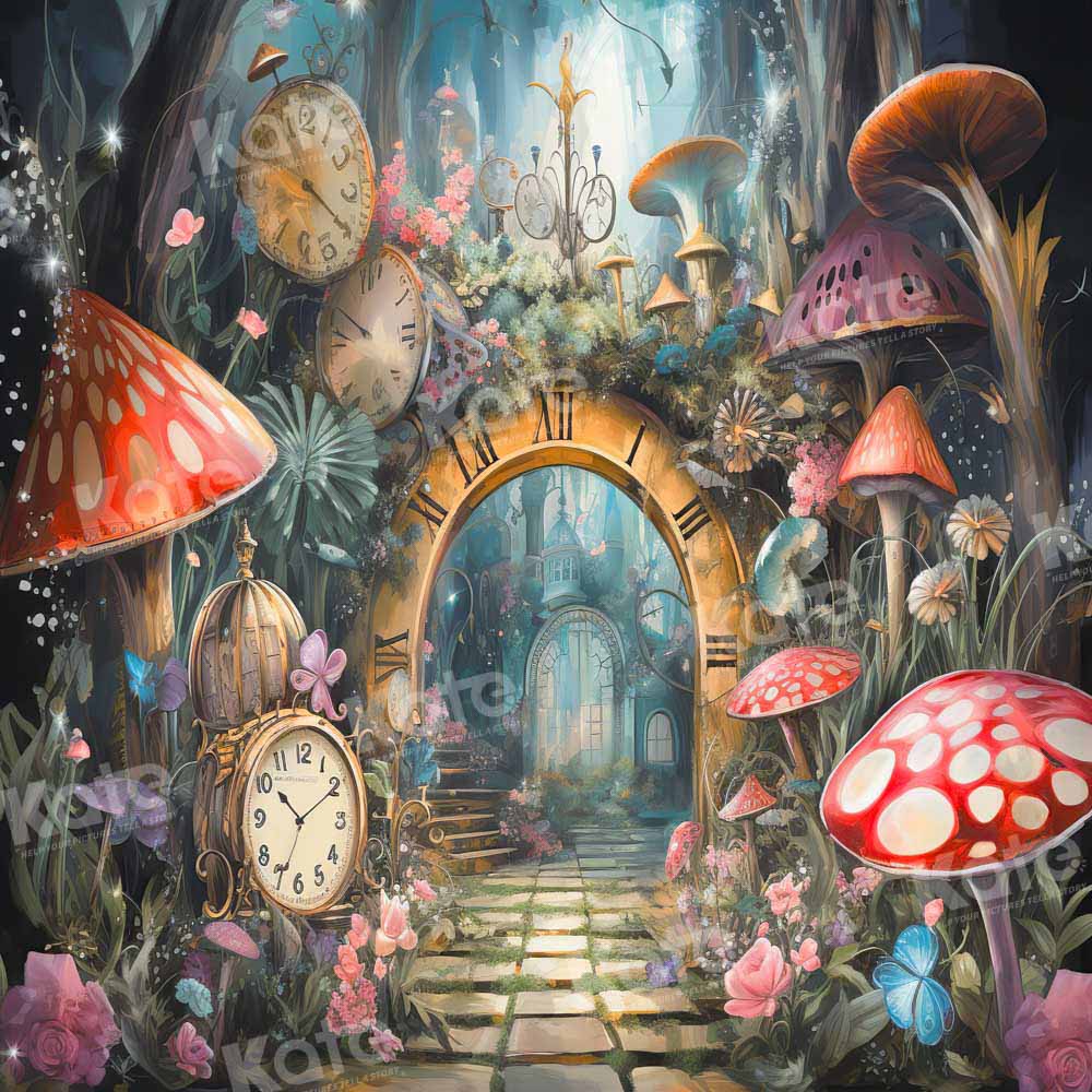Kate Summer Jungle Mushroom Clock Door Backdrop Designed by Chain Photography