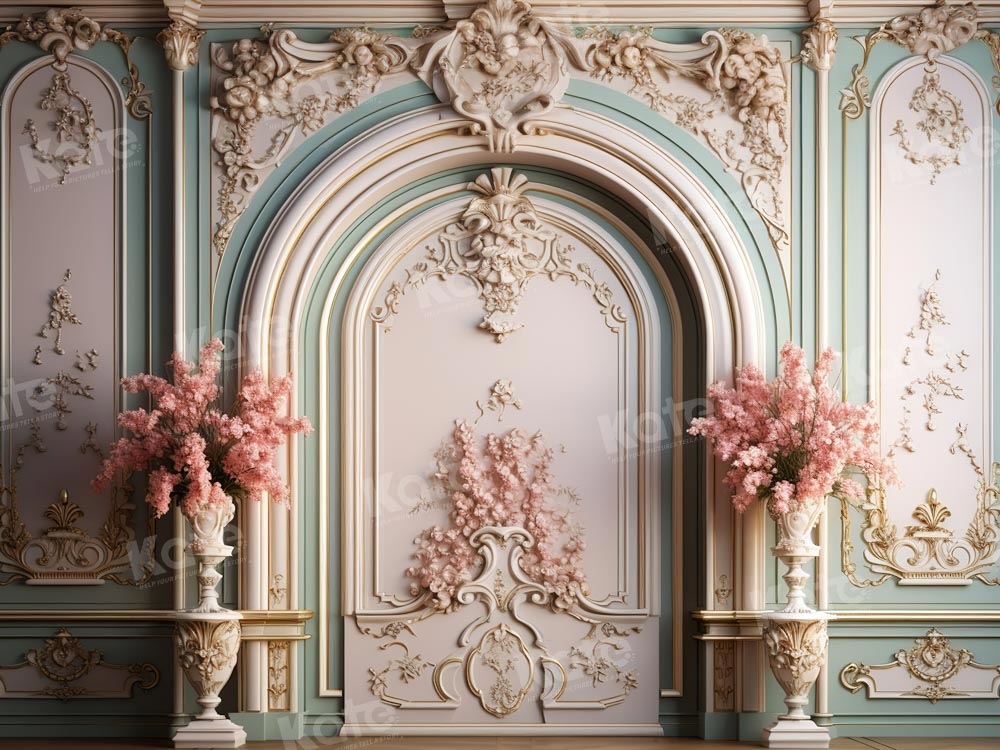 Sfondo murale vintage rosa e verde progettato da Chain Photography