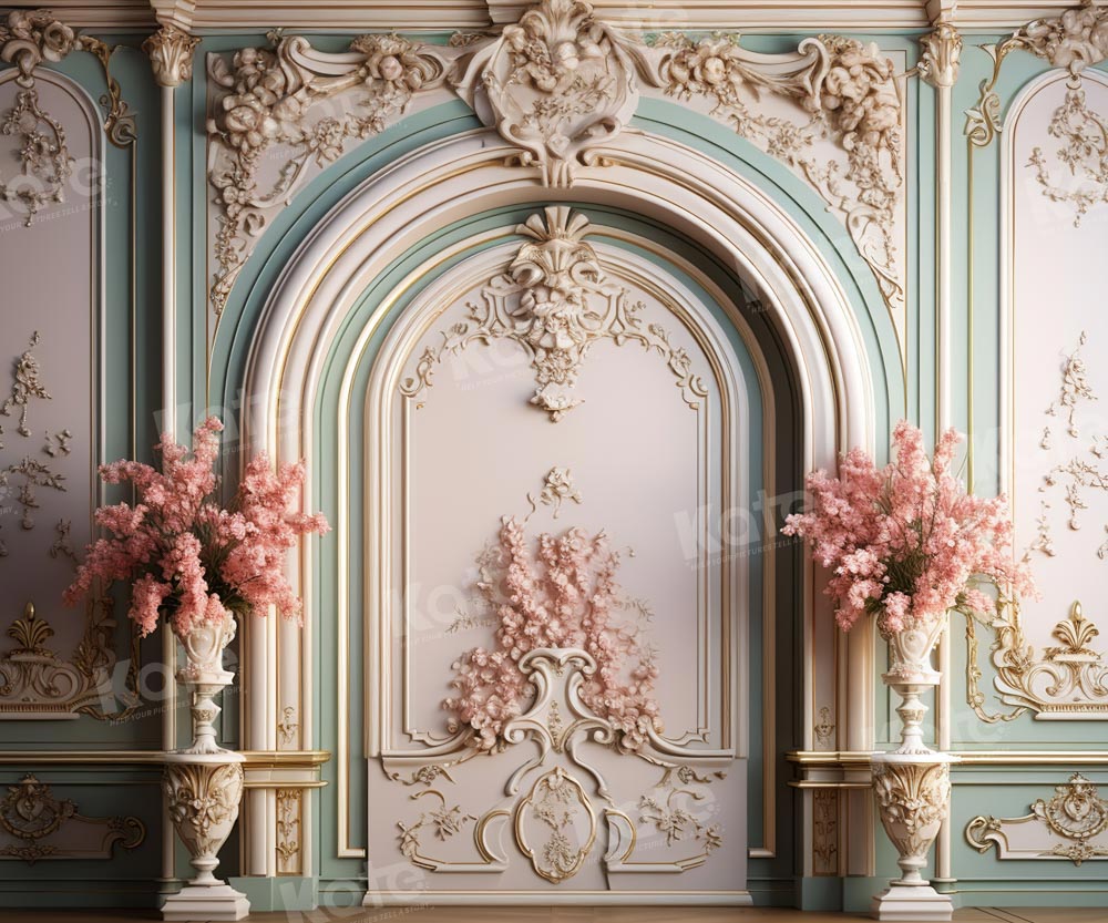 Sfondo murale vintage rosa e verde progettato da Chain Photography