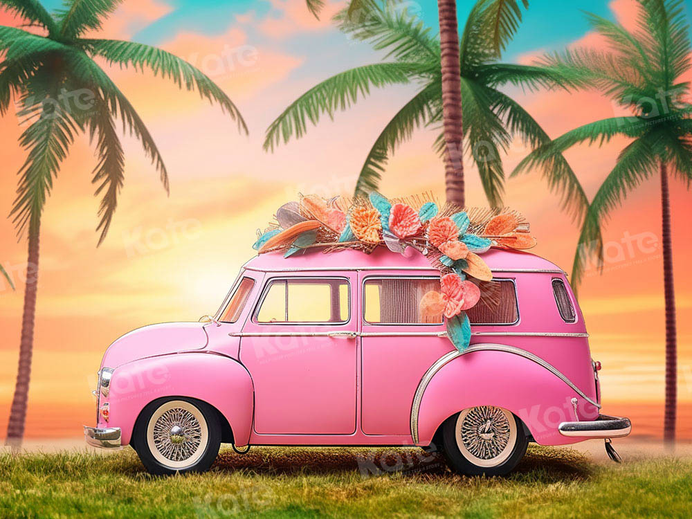 Kate Summer Pink Car Fashion Doll Vacation Coconut Tree Backdrop Designed by Emetselch